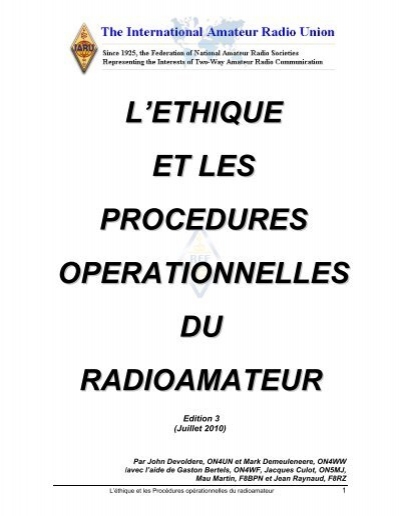 Ethique et Procédures Opérationnelles du Radioamateur